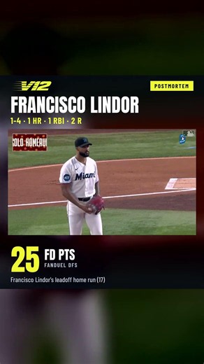 Francisco Lindor: 25 FanDuel DFS pts 🔥 MLB Highlight | V12 Optimizer