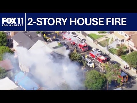 LIVE: Fire burns down vacant 2-story home in Los Angeles | FOX 11 LA