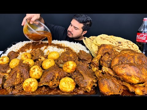 ASMR;EATING SPICY MUTTON EGGS WHOLE CHICKEN CURRY NAAN RICE REAL MUKBANG NO TALKING
