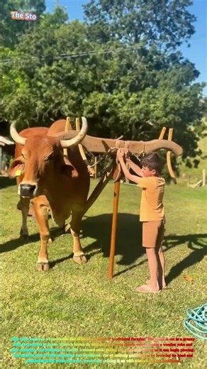 Satisfying Farm Life: Watch a Smart Ox Put On Its Own Yoke for Plowing! 🐂🌾↓
