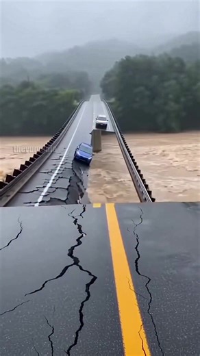 Highway 101, Washington Coast – December 12, 2025. A harrowing structural collapse was caught on highway security cameras today when a major bridge span suddenly gave way. The footage shows the asphalt buckling under the weight of traffic before the central section plummets vertically into the raging, swollen river below, carrying several vehicles with it. 'The whole bridge just vanished,' said one survivor who stopped just in time. 'It was like a trapdoor opened in the earth.' Authorities are c