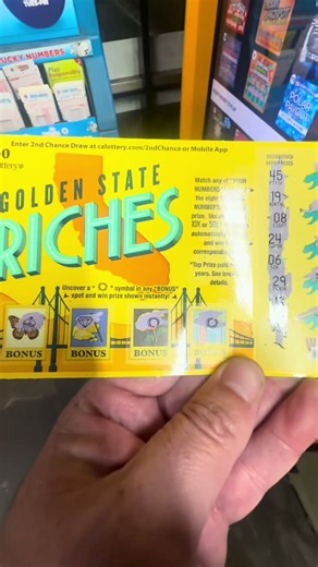 Two bonus wins plus six matching numbers! Golden State Riches California lottery ticket