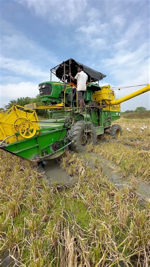 John Deere harvester working in mud #shorts #trending #tractor