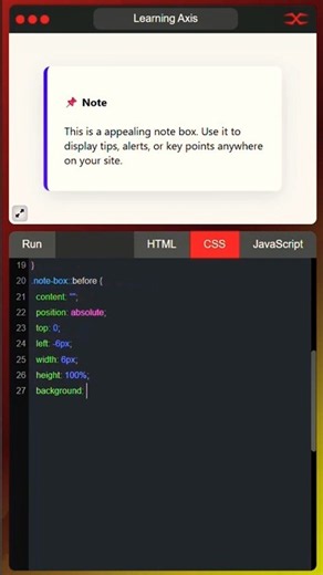 📝 HTML Note Box for Beginners | Simple Web Design Using HTML and CSS 💻 #Shorts | runTech