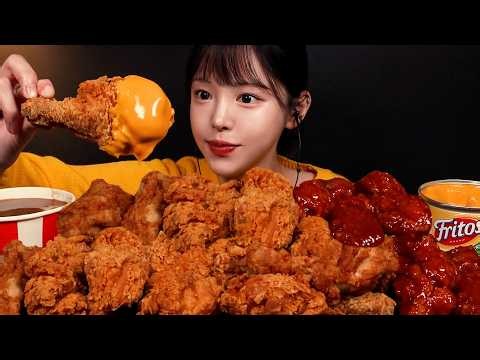 SUB)바삭매콤 KFC 핫후라이드 치킨 먹방! 양념치킨 치즈소스에 푹푹 찍어먹기 꿀조합 KFC Chicken Mukbang Asmr