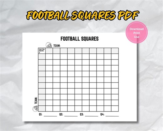 Printable Football Squares, 100 Football Squares Printable, Football Game Pool, Football Pool, Work Football Pool, Friend Football Squares - Etsy