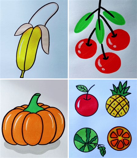 Easy Fruits and Vegetables Drawing Tutorial for Beginners | Kidpid