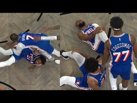 Jaylen Brown knee injury scare after Wagner pushed Embiid into JB's legs