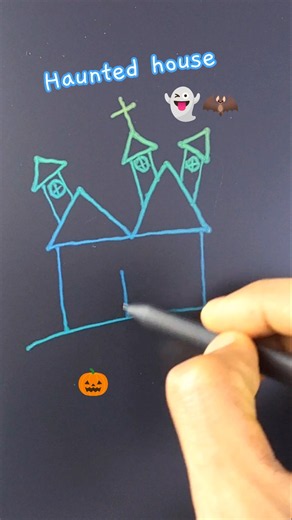 Easy Haunted 👻 house 🏠 drawing for kids | Halloween 🦇 art #shorts #ytshorts #drawing #kids #art