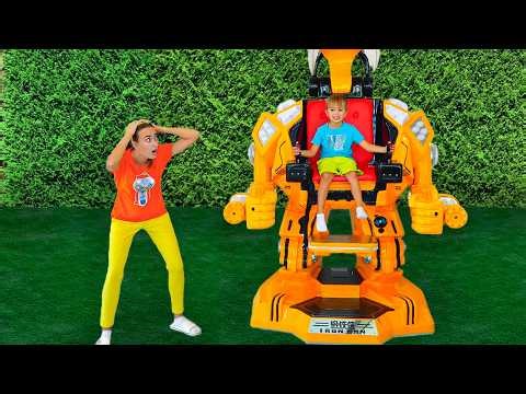 Vlad and Niki play with robot car toy - Funny stories for children