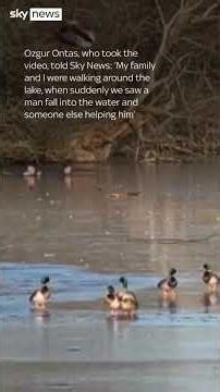 Dramatic moment passer-by rescues dog owner from frozen lake in Essex