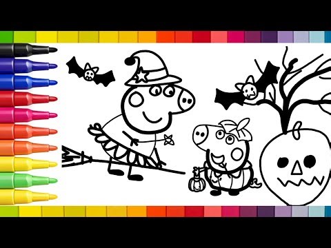Draw and Color Peppa Pig Halloween 🎃🦇👻 | Cute Witch Peppa Drawing For Kids 🌈✨