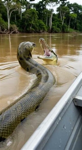 Deadly encounter in the wild watch the python vs crocodile battle #snake #wildlife #python