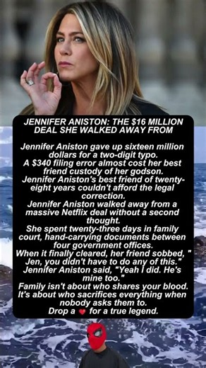 JENNIFER ANISTON: THE $16 MILLION DEAL SHE WALKED AWAY FROM