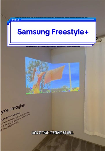 Samsung's new Freestyle portable projector can adapt to different screen sizes, spaces, materials, patterns and more in just seconds! It also is twice as bright as the previous generation Freestyle projector, though it is also still a 1080p projector 🤔😅 #tomsguidetoces #samsungfreestyleplus #portableprojector #samsung #samsungtv