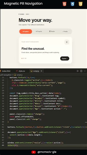 I Built a Smooth Pill Navigation UI with HTML, CSS & JavaScript 🔥 #Shorts