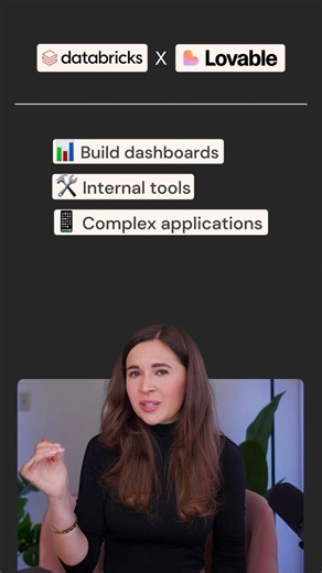 ❤️ @Lovable now integrates with Databricks, providing a natural language interface that allows anyone, regardless of technical skills, to build live applications that can read and write data stored in Databricks.See how teams can build dashboards, operational tools, internal chatbots, and other custom apps directly on governed Databricks data without ETL, replication, or sync jobs.
