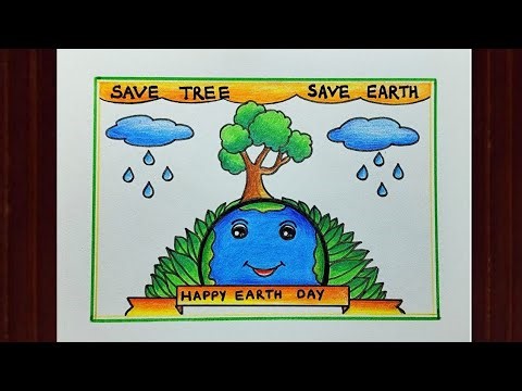 Easy Earth Day Poster Drawing for Beginners | Save Tree Save Earth Drawing | Happy Earth Day Poster