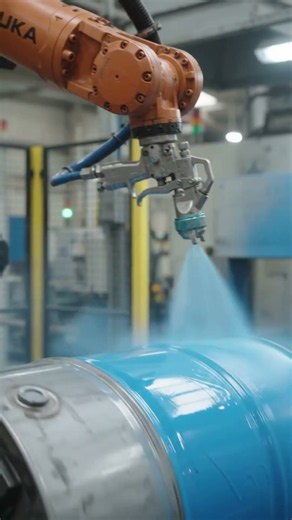 KUKA Robot Painting Steel Drums 🤖🎨 | Industrial Automation in Action #KUKA #Robotics #shortsvideo
