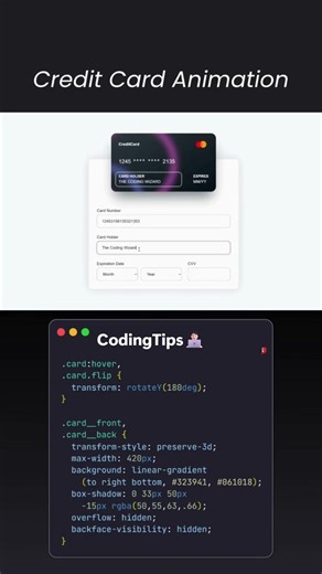 Credit Card Animation 💳 Source Code Link in bio🔥💥#credit #cards ‪@CodingTips-404‬ #ai #animation