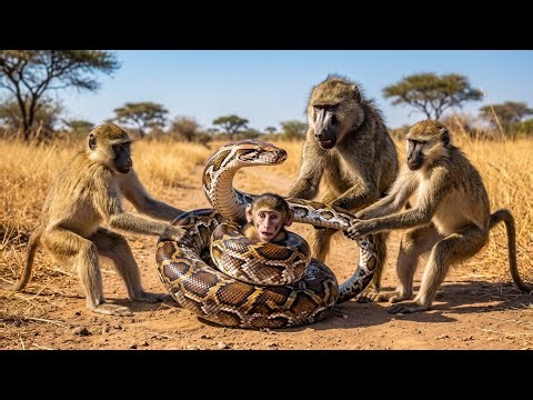 Baby Monkey Trapped in Python's Coils — Family Fights to Save Him, #Python Attack#,BabyMonkey