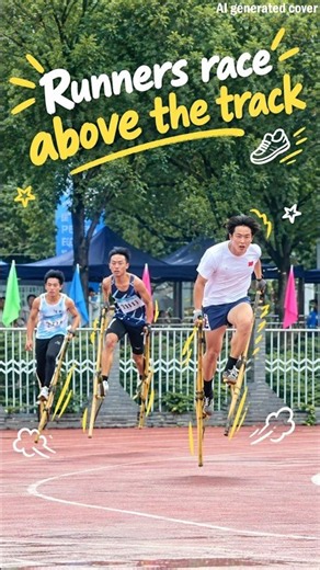 Runners race above the track