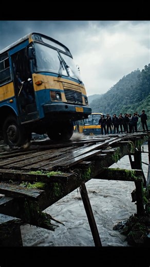 The Bridge Is About to Collapse… Bus Takes the Risk 😱 This is one of the most dangerous moments ever caught on camera. A passenger bus tries to cross a broken wooden bridge while the river flows violently below. The bridge shakes, the wood cracks, and one wrong move could cause a disaster. Would you dare to cross this bridge? 😨 ⚠️ This video is for awareness only. Do not try this in real life. #DangerousBridge #RiskyRoad #BusLife #NearDeathExperience #ScaryMoments #ExtremeRoads #BridgeCollapse