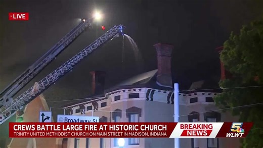 Crews battle massive fire at historic Indiana church