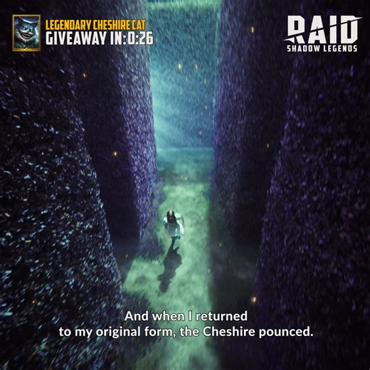 Alice is back, and she’s not the prey anymore. Use the promo code to claim Cheshire Cat! | Raid: Shadow Legends