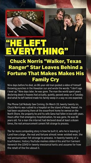 Chuck Norris "Walker, Texas Ranger" Star Leaves Behind a Fortune That Makes His Family Cry