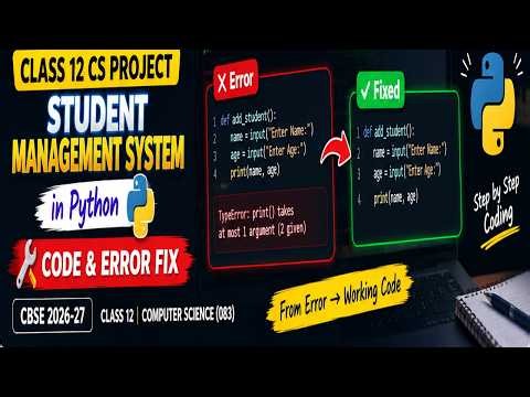 Student Management System in Python 🐍 | Class 12 CS Project 2026-27 | Code & Error Fix #viral