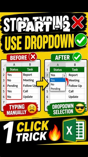 Excel Dropdown Part 2 😱 Advance Data Entry Technique in Excel #ExcelTips #DataValidation #Dropdown