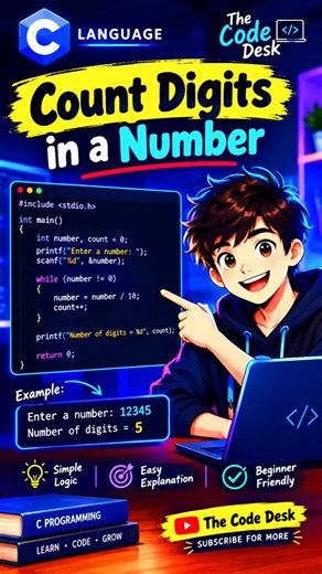 C Program to Count Digits in a Number | Using While Loop | C Programming for Beginners