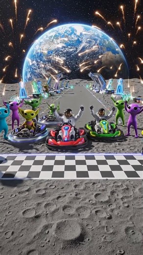 Alien Race on Moon 🚀👽 | Space Kart Battle with Earth View 🌍🔥 #ai #trending #racing #alien #funny