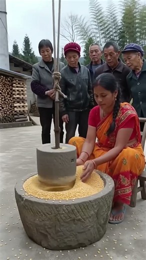 🌽 Traditional Corn Crushing with a Giant Stone Mallet | Amazing Old-School Technique! #shorts