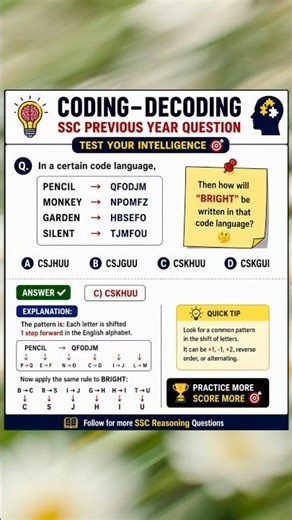 🧠 SSC Coding-Decoding Challenge 🔥Can you solve this previous year SSC reasoning question? 😎 #ssc