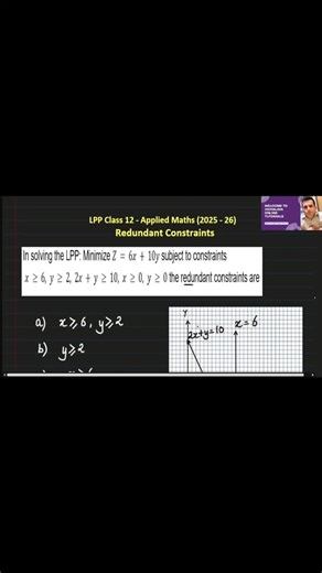 Vishal Arora on Instagram: "Class 12 | Applied Maths | Linear Programming | CBSE Sample Paper 2025 - 26 | Redundant Constraints #class12maths #lpp #linearprogramming #cbsesamplepaper2025 #mathsconcepts"