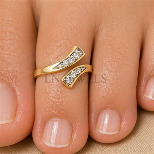 Round Cut Moissanite Bypass Toe Ring Adjustable, 925 Sterling Silver Gold Toe Ring, Minimalist Open Toe Band, Dainty Foot Jewelry for Women - Etsy