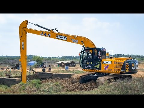 JCB 245 LR Excavator Draining an big Old Well and Risky River Crossing in Gopalasamudram | Jcb video