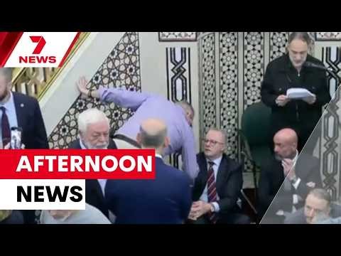 PM rushed to safety after mosque visit disruption; Severe turbulence hospitalises three | 7NEWS