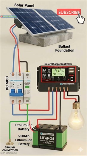 ⚡How To Connect Solar Panel To Battery Via Charge Controller And MCB #viral #solarcable #shorts