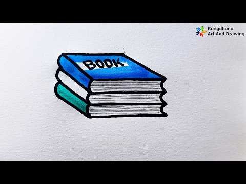 Easy Book Drawing Step by Step | Stack of Books Drawing and Coloring Tutorial