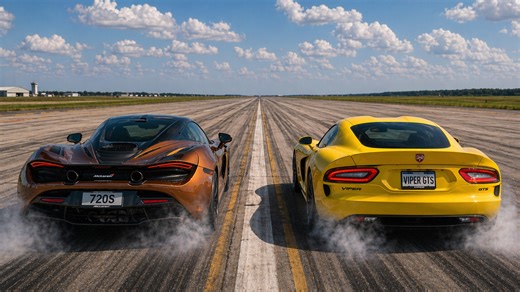 1150HP twin turbo Dodge Viper GTS vs McLaren 720S drag race