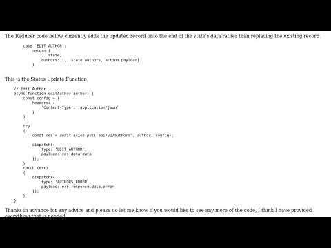 Update State with record returned from API, after being updated