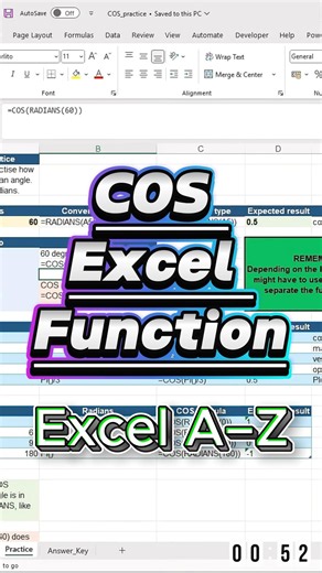 Excel COS Function — why RADIANS matters