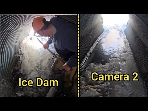 Smashing Huge Ice Dam And Hazard Marking