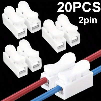 10/20/50pcs Push Quick Wire Cable Connector, Industrial Electrical Docking Terminals 2 Pin Push Quick Wire Cable Connector Spring Clamp Terminal, White Wiring Terminal Fast Wire Connection Operation Solder-Free Quick Wiring Terminals, 2-Bit Flame Retardant LED Lamp Connector | SHEIN