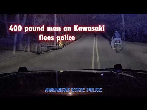 400 Pound Suspect on Kawasaki is BUMPED off motorcycle ending Arkansas State Police PURSUIT #pit