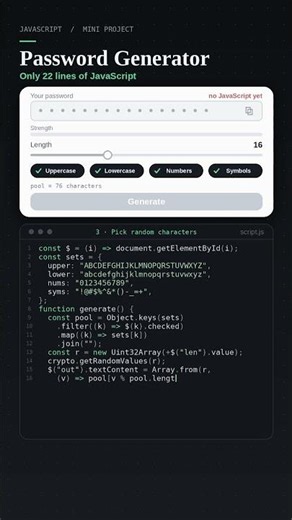 Password Generator in 22 Lines of JavaScript | JS Project for Beginners #Shorts