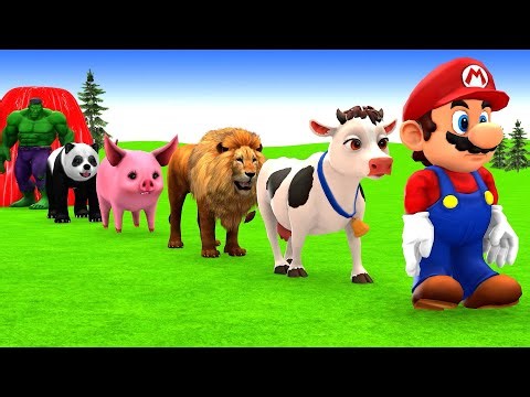 Long Slide Game With Cow Elephant Gorilla Hippopotamus Tiger - 3d Animal Game - Funny 3d Animals